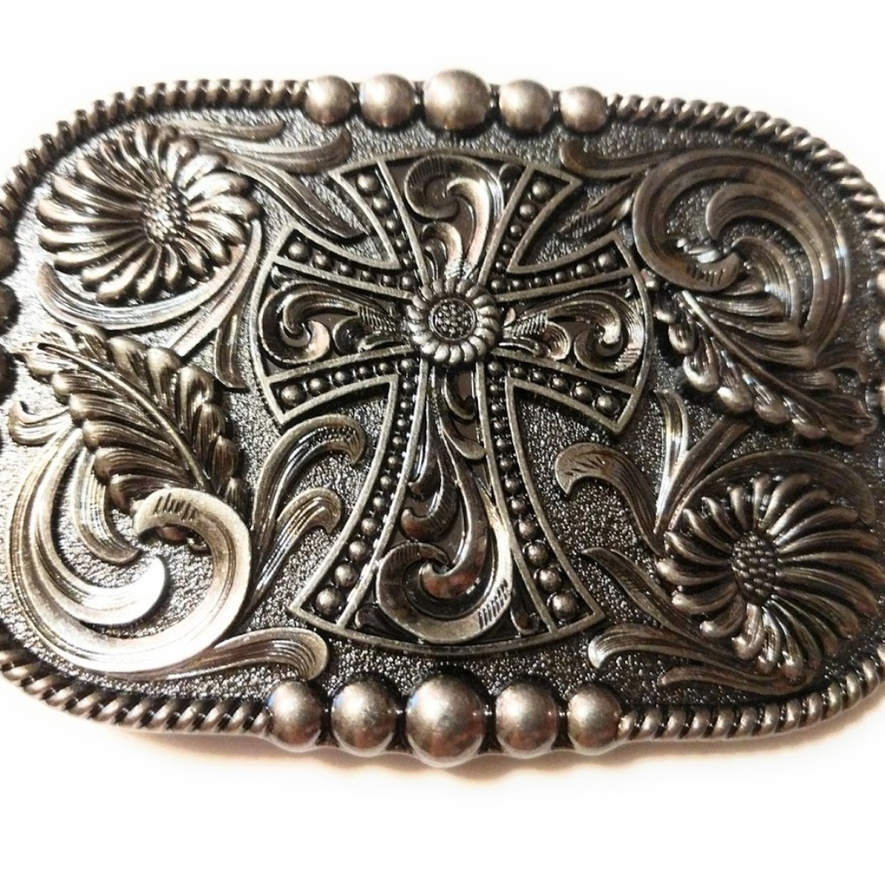 Cross rounded edges Cowboy Belt Buckle 3.7"